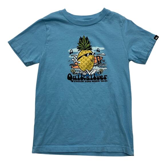 Quicksilver Boys Size 7 Large Pineapple Surfer Logo Tee TShirts Blue - Picture 1 of 5